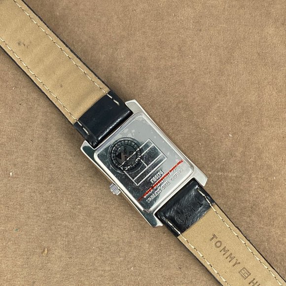Tommy Hilfiger Black Strap Tank Style Watch Silver Tone Almost New - Picture 5 of 8